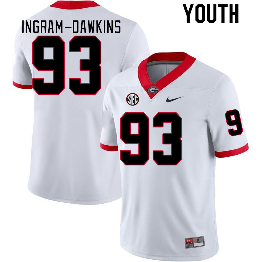 Youth #93 Tyrion Ingram-Dawkins Georgia Bulldogs College Football Jerseys Stitched-White - Click Image to Close